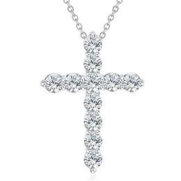925 Silver Necklace Shiny crystal Elegant cross Pendant For Women high quality Fashion Jewelry Christmas Gift