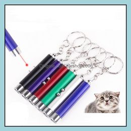 Cat Toys Supplies Pet Home Garden Red Laser Pointer Pen Key Ring With White Led Light Show Portable Infrared S Dh5Ex