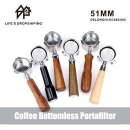 Coffee Bottomless Portafilter For Espresso 51mm for Delonghi EC685 EC680 Coffee Naked Bottomless Portafilter Coffee Accessories 210326