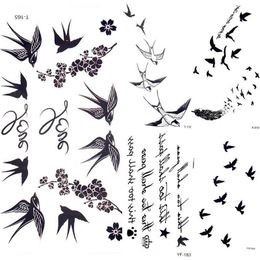 NXY Temporary Tattoo Cute Swallow Bird Feather Stickers Flower Branch Letter Water Transfer Women Body Chest Arm Art Men Hand 0330