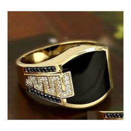 Solitaire Ring Siery Black Square Rings For Women Crystal Unisex Couple Men Punk Simple Vintage Wedding Ladies Golden Hjewelry Drop Dhr6X