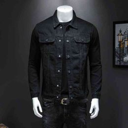 Mens Denim Jacket Moto Biker Outerwear Coats Men Jeans Jacket Black Casual Cotton Turn Down Collar Motorcycle Denim Coats Men Y220803