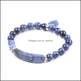 -Braccialetti di perline Braccialetti gioielli all'ingrosso per perle di zaffiro naturale alla moda blu e bianca bianca semi-preziosa corda pietra elastica b.