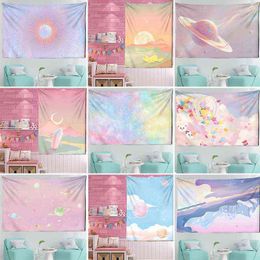 Rainbow Wall Rugs Pink Room Fabric DecorKawaii Moon Korean Interior Fairycore Decoration J220804