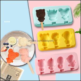Other Bar Products Barware Kitchen Dining Home Garden New Cartoon Silica Gel Ice Cream Mold With Er Household Popsicle Maker Manufacturer