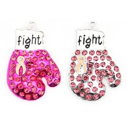 10 Pcs/Lot Custom Pendants Glove Shape Fight Pink Ribbon Breast Cancer Awareness Enamel Medical Charms For Nurse Accessories