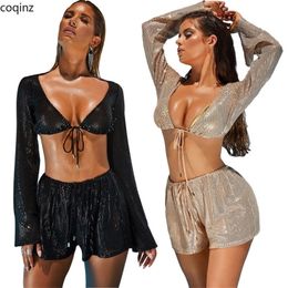 Plus Size Summer Two Piece Set Crop Top And Pants Women 2 Piece Set Matching Sets Tracksuit Women Club Sequin Outfits K9500 T200706