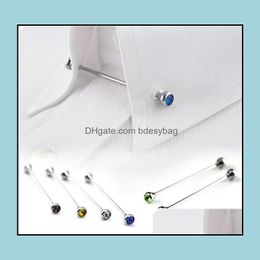 Tie Clips Cufflinks Clasps Tacks Jewellery Crystal Bar Mens Shirt Collar Pin Necktie Ties Clip Clasp Brooch Barbell Lapel Stick Collars Buc