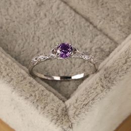 100% s925 Sterling Silver Amethyst Zircon Diamond Rings For Women Sparkling Simple Stylish Wedding Fine Gemstone Ring Jewelry