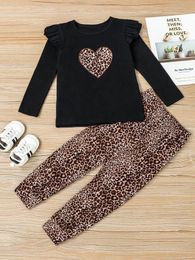 Toddler Girls Leopard And Heart Print Tee With Pants SHE