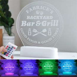 Personalized Backyard Bar Grill Night Light Laser Engraving Custom Name 3D Lamp for Family Friends Holiday Party Neon Sign Decor 220623