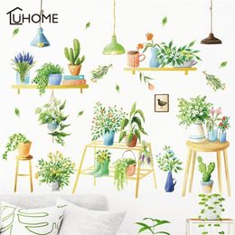 DIY Pastoral Plant Flowers Wall Stickers for Living Room Bedroom Sweet Wall Art Home Decor Decals Windom Backdrop Mural T200601