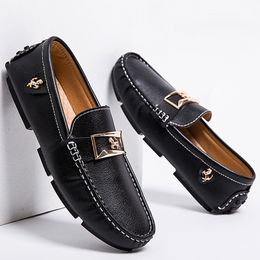 Loafers Leather Mens Luxury Shoes 2022 Summer Causal Flats Moccasins Slip on Driving Shoes for Men Black/Blue Plus Size 48