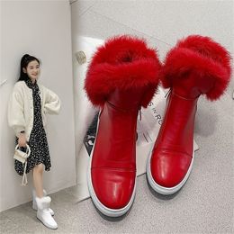 INS hot 22265 cm Pu Faux rabbit fur thick snow ankle for winter boots women warm shoes 201028