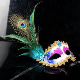 Party Masks Party Mask Woman Masquerade Masks Luxury Peacock Feathers Half Face Mask Party Cosplay Costume Halloween Venetian Mask 220826