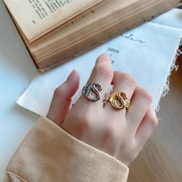 Korean Version 925 Sterling Silver Geometric Minimalist Letter S Ring Design Ins Net Red Fashion Simple And Versatile Jewelry