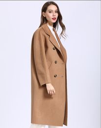 Lapel neck camel women wool blends Cashmere Coats Double-sided woolen coat ladies outerwear Oversized Double Breasted