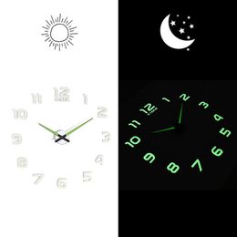 Wall Clocks Luminous Clock Mirror Stickers Creative DIY Removable Art Decal Home Decor Living Room Quartz Needle