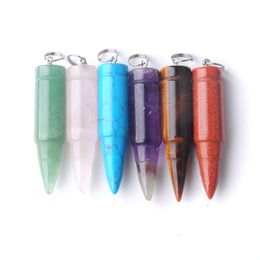 WOJIAER Unique Bullet Design Natural Gemstone Suspension Pendants Bead Healing Pointed Reiki for Women Men Necklaces Jewellery BN346