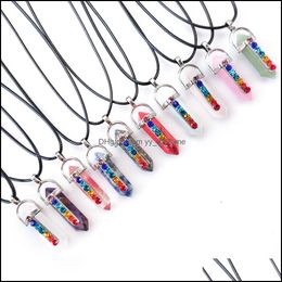 Pendant Necklaces Pendants Jewellery Hexagonal Prism Lapis Tiger Eye Crystal Rose Quartz Natural Stone 7 Chakra Necklace With 50Cm Stainless