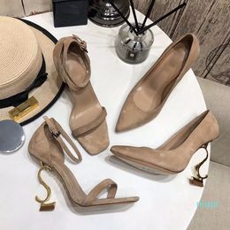 Classics Letters Heel Top quality suede luxury designer metal strip Black Patent Leather Thrill Heel Pumps Women shoes