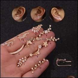 Stud Earrings Jewelry Cz Mismatched Cartilage Helix Piercing Plant Clers Flower Leaf Gecko Ear Climbers Cl Dhjih