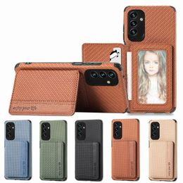 Wallet Flip Card Holder Bag Cases Carbon Fibre Soft TPU Cover with Photo Frame For Samsung A21S A10S A20S A51 A71 A12 A22 A32 A42 A52 A72 A03S A02S A13 A23 A33 A53 A73