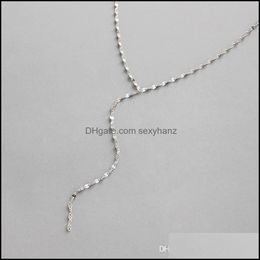 Chokers Necklaces Pendants Jewelry 100% Real 925 Sterling Sier Tile Chain Necklace For Women Korean Simple Long Fine New Ymn081 Drop Deliv