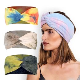 Fashion Tie Dye Fabric Cross Hairband Hair Accessories Ladies Yoga Running Sports Headband Makeup Wash Hairband LT0155