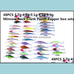 Baits Lures Fishing Sports Outdoors 48Pcs 3.7/4.5/7.1/8.1/9.5G Minnow Rock Crank Pencil Popper Boxsets Lure Bait Hardbaitsl Artificial Dro