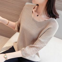 Fashion Woman Blouses Lantern Sleeve Women O-neck Hollow Knitted Shirt s Tops And C845 220509