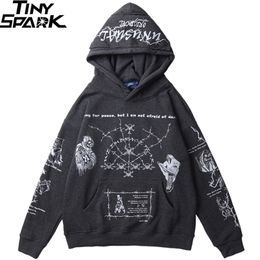 Hip Hop Hoodie Sweatshirt Men Streetwear Skull Graffiti Print Hoodie Pullover Cotton Autumn Grey Harajuku Punk Clothes 201130