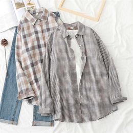 HSA Plaid Women Blouse Casual Turn Down Collar Thick Ladies Vintage Shirt Chic Clothing Long Sleeve Button Shirt Tops 210716
