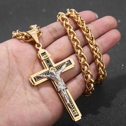 Pendant Necklaces Stainless Steel Cross Necklace Jesus Prayer Christian Collar Gift InriPendant