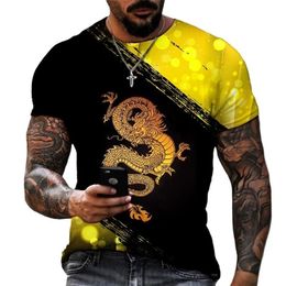 -Зодиак китайский дракон 3D -печать мужские футболки лайкра полиэфирная круглая шея с негабаритны