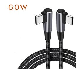 60W Type C Cable to USB C Right Angle Braided Fasting Charging Charger Cord for Mobile Phone Games