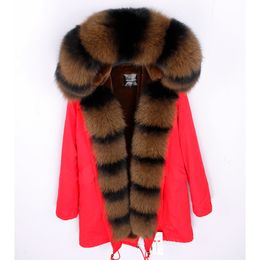 maomaokong Natural Large Fur Collar Jacket Winter Women Real collar loose long Parka Streetwear Outerwear korean 201027