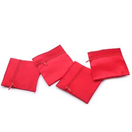 Red Color Wedding Party Favor Pouch Zipper Christmas Jewelry Bags For Pendant Necklace Beads Bracelets Ring Earring