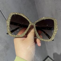 Sunglasses Women 2022 Butterfly Vintage Luxury Sun Glasses Bling Stones Pink Eyewear Protection UV400 Lunette De Soleil Femme