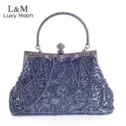 Evening Bags Vintage Evening Clutch Bag for Women Wedding Bridal Luxury Designer Handbag Pearl Party Purse Small Chain Shoulder Bag X680h 220318