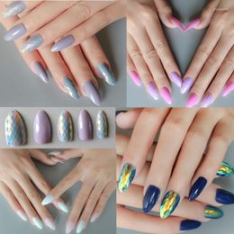 False Nails 5styles Fake With Designs 24pcs Tear Film Nail 1pcs Foil Strip Pointed Press On Removable Stickers Prud22