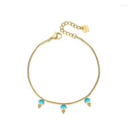 Charm Bracelets Aneebayh Minimalist Blue Stone For Women Waterproof Stainless Steel Gold Metal Chain Bracelet Bangles JewelryCharm Lars22