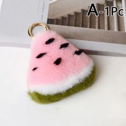 Keychains 1Pcs Pompom Watermelon Keyring Fake Fur Brand Bag Keychain Key Holder Women Pendant Year Valentine'S Day Jewelry Gifts Miri22