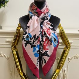 Women's square scarf scarves good quality 100% twill silk material print letters flowers pattern size 130cm- 130cm