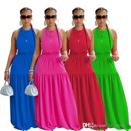 Summer Maxi Dresses For Women Sexy Sleeveless Long Skirt Ladie Bandage Backless Halater Casual Dress Colourful Clubwear