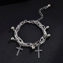 Charm Bracelets 2023 Fashion Trendy Punk Jewellery Silver Colour Plated Bracelet Cross Pendants