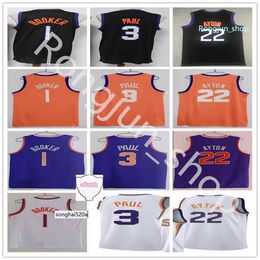 The Finals Patch Basketball Valley Devin Booker Jersey 1 Chris Paul Jerseys 3 DeAndre Ayton 22 Black White Purple Orange Men Stitche jerseys