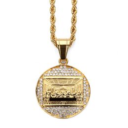 crystal party UK - Fashion Charms Men Stainless Steel Gold Necklaces The Last Supper Pendent Chain Punk Rock Micro Mens Costume Jewelry Necklace For 284g