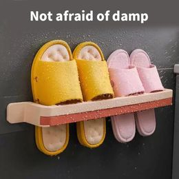 Hooks & Rails Toilet Wall Mounted Slippers Drain Rack Shelves Punch-Free Multifunctional Shoes Storage Dormitory Home SuppliesHooks