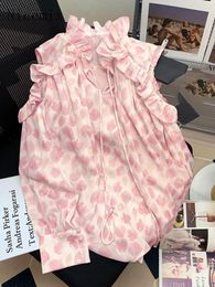 Women's Blouses & Shirts Nicemix Women French Gentle Blouse Off-the-shoulder Floral Chiffon Shirt Designer Niche Ruffled Girly Pink Ladies T